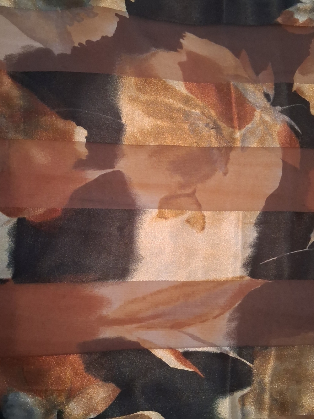 VINTAGE Made in KOREA "Silk Feel" Abstract Floral Earth Tones SATIN SCARF LONG